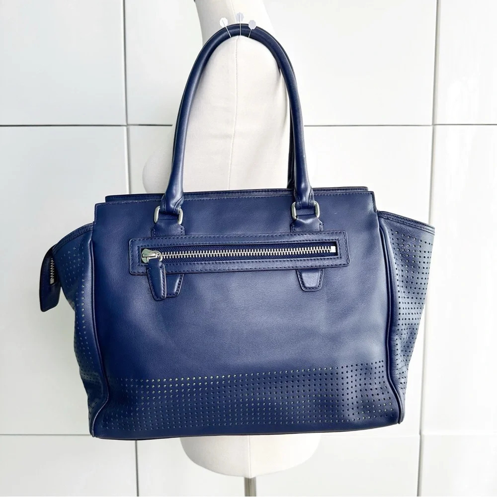 COACH Y2K Legacy Carryall Tote Navy Blue Citrine Perforated Shoulder Bag 22390 - Picture 2 of 15